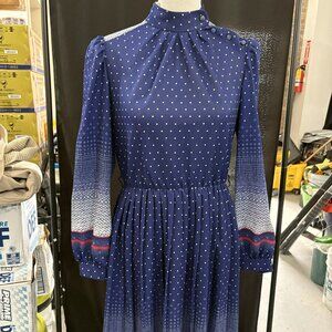 1980's Vintage Bobby's Girl Navy Blue and Pink Polka Dot Dress